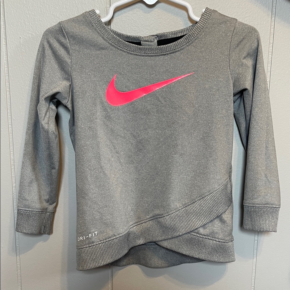 Nike Kids Gray Shirt with Pink Swoosh